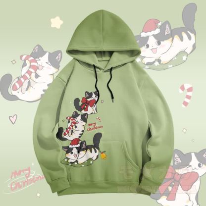 MODAKAWA Pullover-Hoodie mit fröhlichem Weihnachtsmotiv und Farbverlauf und Katzenmotiv (Allover-Print) - Grün - 5XL - image 1