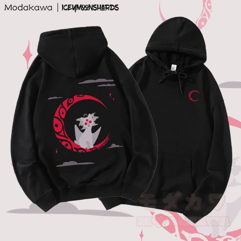 MODAKAWA X iceymoonshards Catmoon Graphic Streetwear Pullover Hoodie - Schwarz - 5XL - image 1