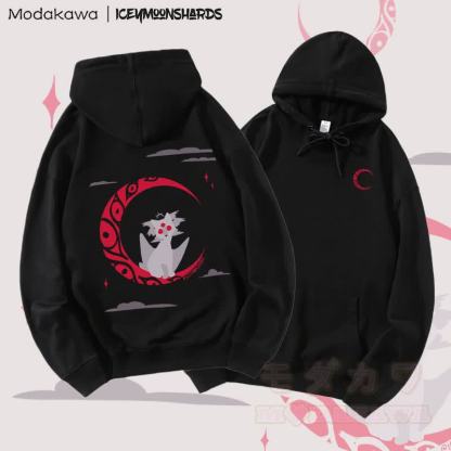 MODAKAWA X iceymoonshards Catmoon Graphic Streetwear Pullover Hoodie - Schwarz - 5XL - image 1
