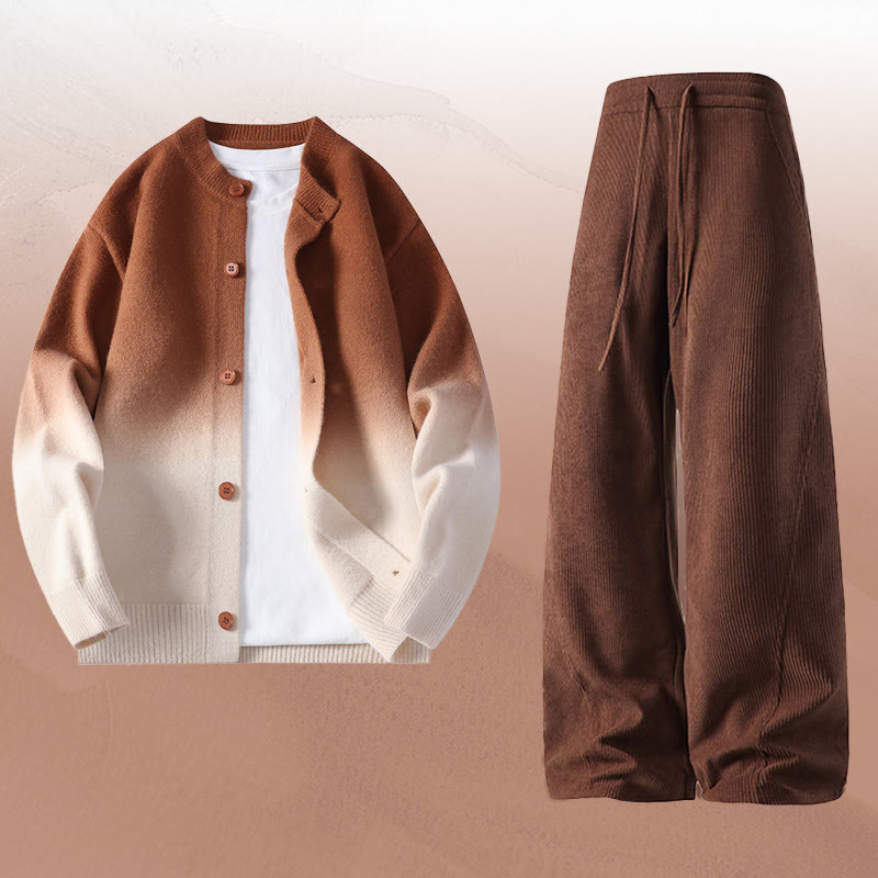 Zweiteiliger Cardigan mit Farbverlauf und Cordhose - Set A - 4XL - image 1