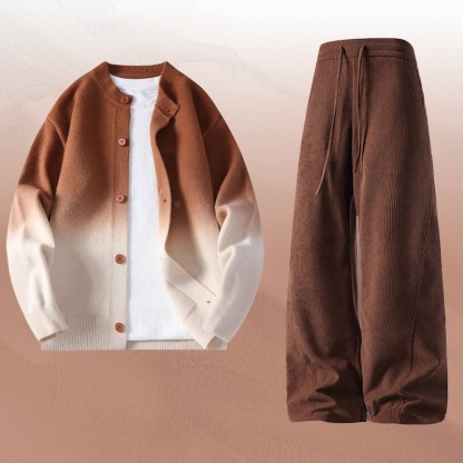 Zweiteiliger Cardigan mit Farbverlauf und Cordhose - Set A - 4XL - image 1