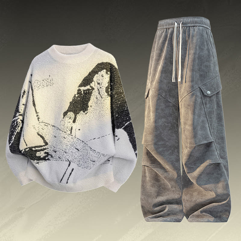 Vintage Strickpullover und Cargohose, zweiteilig - Set A - 3XL - image 1