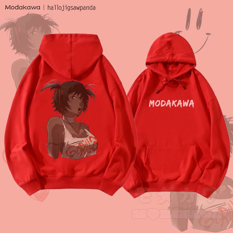 MODAKAWA X Hallo Edgy Anime Girl Graphic Streetwear Pullover Hoodie - Rot - 5XL - image 2