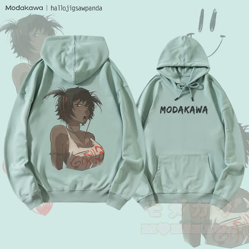 MODAKAWA X Hallo Edgy Anime Girl Graphic Streetwear Pullover Hoodie - Grün - 5XL - image 1