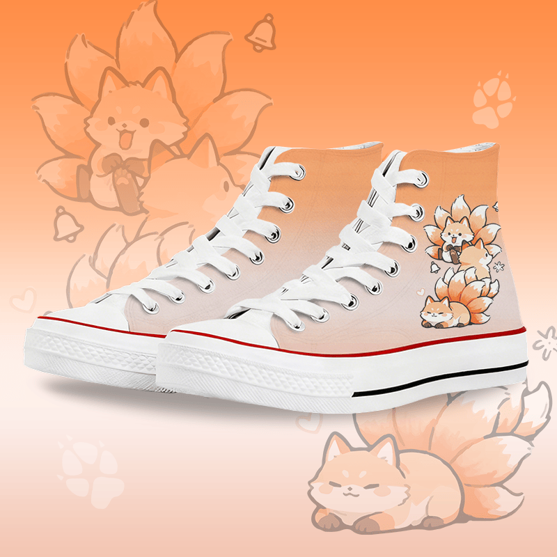 MODAKAWA Gradient Nine-tailed Fox Graphic High Top Canvas Schuhe - White A - 45 - image 1