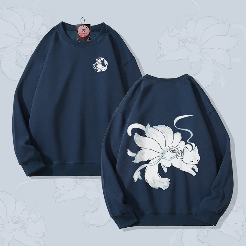 MODAKAWA Unisex-Sweatshirt mit Grafik eines neunschwänzigen Fuchses - Purplish Blue - 5XL - image 1