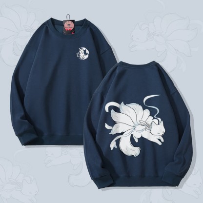 MODAKAWA Unisex-Sweatshirt mit Grafik eines neunschwänzigen Fuchses - Purplish Blue - 5XL - image 1