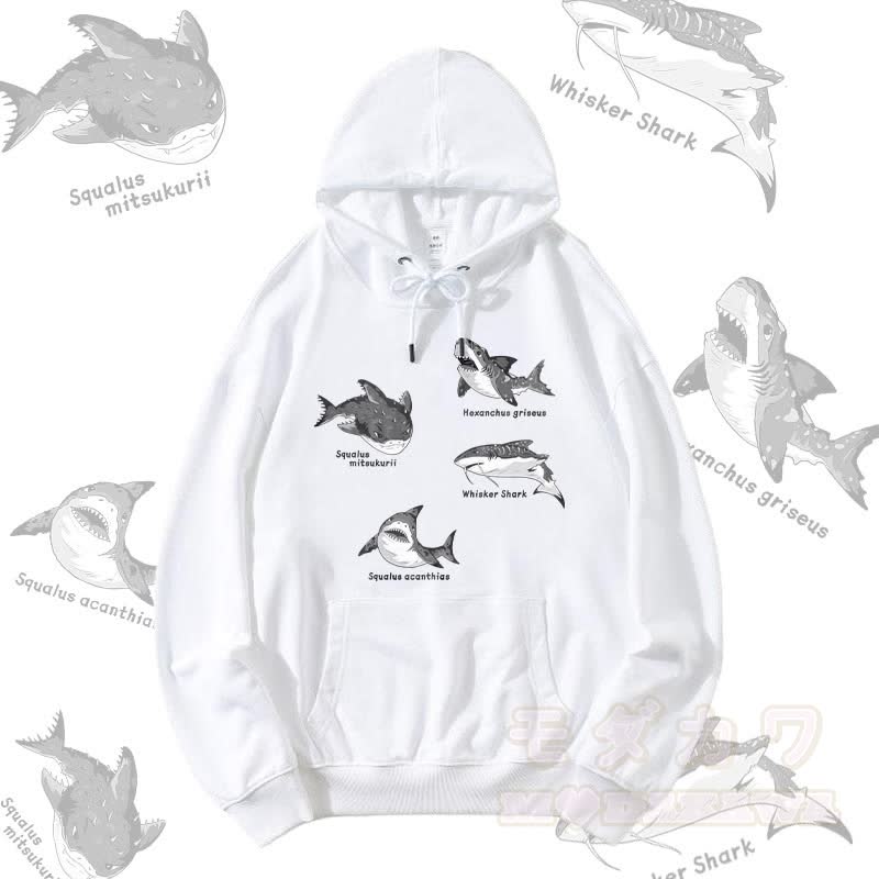 MODAKAWA Streetwear-Pullover-Hoodie mit Hai-Motiv - Weiß - 5XL - image 3
