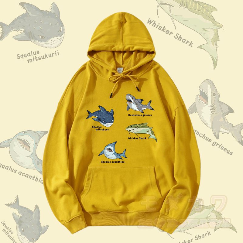 MODAKAWA Streetwear-Pullover-Hoodie mit Hai-Motiv - Gelb - 5XL - image 2