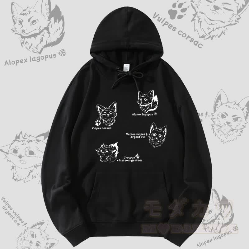 MODAKAWA Fox Species Graphic Streetwear Pullover Hoodie - Schwarz - 5XL - image 1
