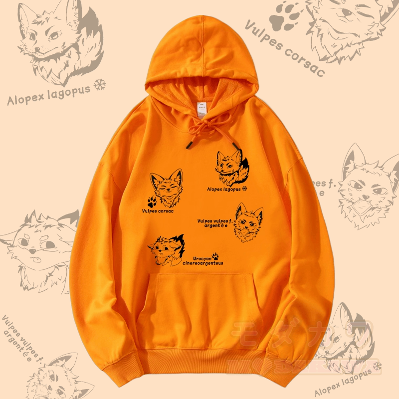 MODAKAWA Fox Species Graphic Streetwear Pullover Hoodie - Orange - 5XL - image 3