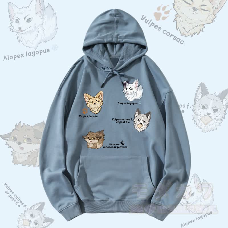 MODAKAWA Fox Species Graphic Streetwear Pullover Hoodie - Staubiges Blau - 5XL - image 4