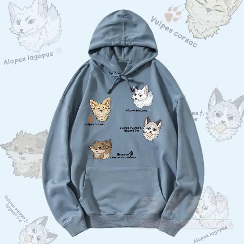 MODAKAWA Fox Species Graphic Streetwear Pullover Hoodie - Staubiges Blau - 5XL - image 4