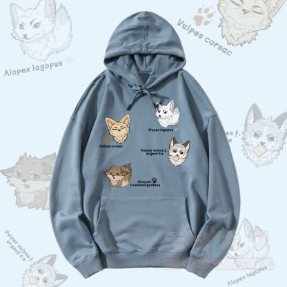 MODAKAWA Fox Species Graphic Streetwear Pullover Hoodie - Staubiges Blau - 5XL - image 4