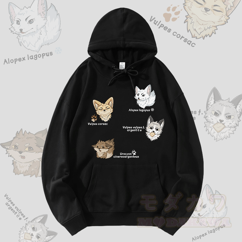 MODAKAWA Fox Species Graphic Streetwear Pullover Hoodie - Schwarz - 5XL - image 5