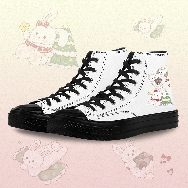 MODAKAWA Playful Bunny Graphic High Top Canvas Schuhe - White A - 45 - image 1