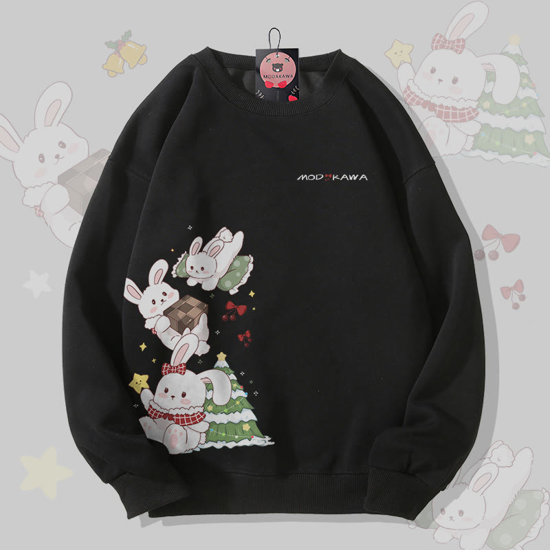 MODAKAWA Unisex-Sweatshirt mit verspieltem Hasenmotiv - Black - 5XL - image 1