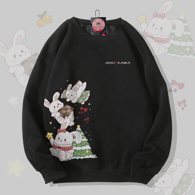 MODAKAWA Unisex-Sweatshirt mit verspieltem Hasenmotiv - Black - 5XL - image 1