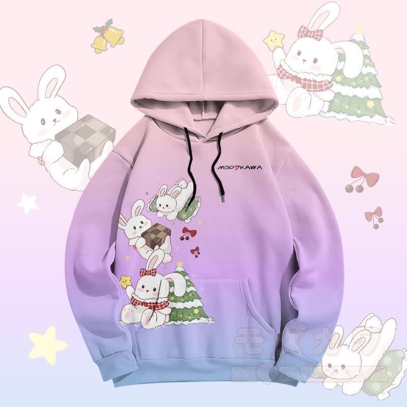MODAKAWA Pullover-Hoodie mit verspieltem Weihnachtshasen-Print und Farbverlauf - Lila - 5XL - image 2