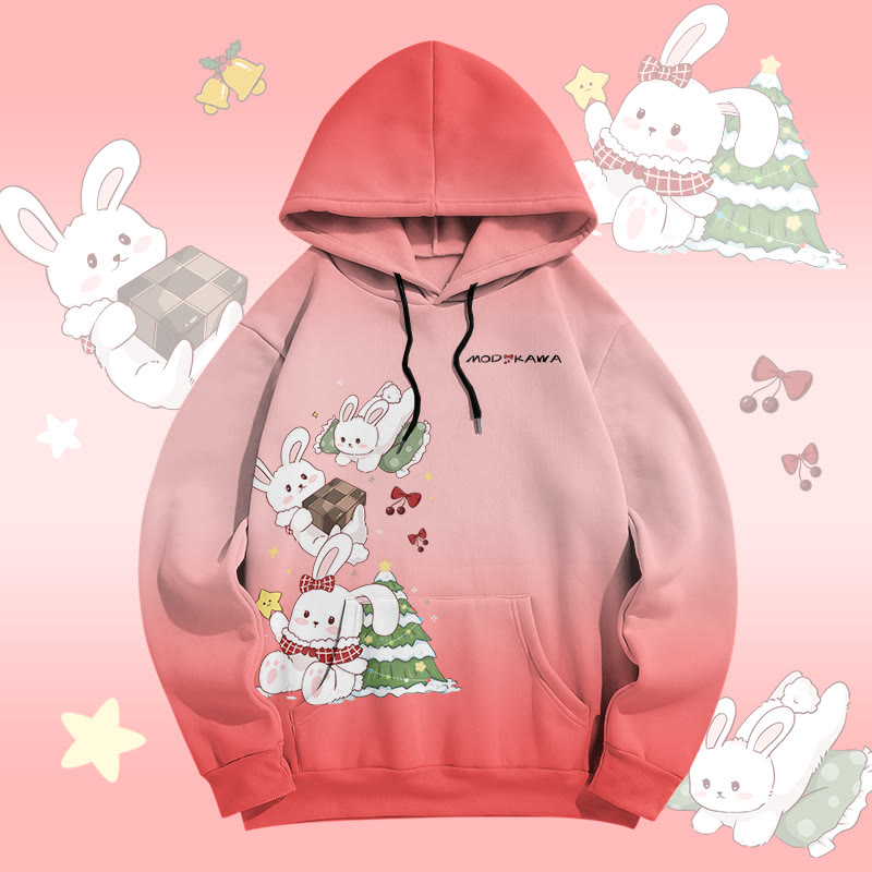 MODAKAWA Pullover-Hoodie mit verspieltem Weihnachtshasen-Print und Farbverlauf - Pink - 8XL - image 1