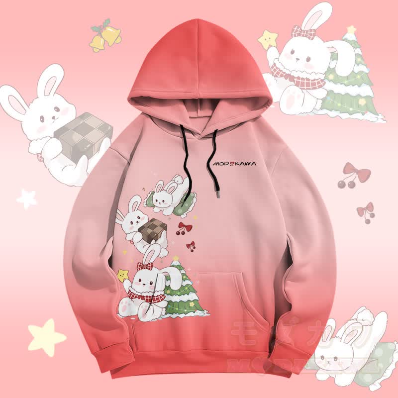 MODAKAWA Pullover-Hoodie mit verspieltem Weihnachtshasen-Print und Farbverlauf - Rosa - 5XL - image 1