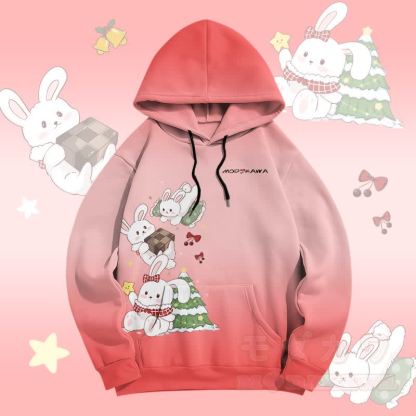 MODAKAWA Pullover-Hoodie mit verspieltem Weihnachtshasen-Print und Farbverlauf - Rosa - 5XL - image 1