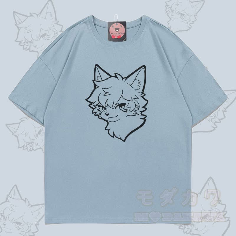 MODAKAWA Cat Boy Grafik-T-Shirt - Hellgraublau - 5XL - image 3