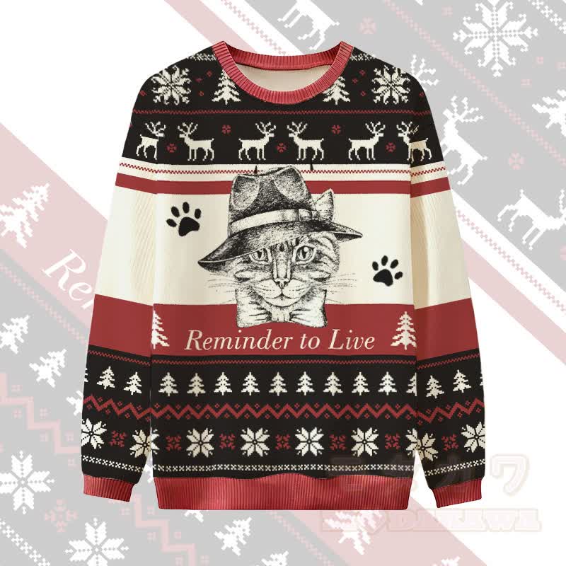MODAKAWA REMINDER TO LIVE Weihnachtspullover mit Katzenmotiv (Cat In Hat) - Schwarz - 4XL - image 1