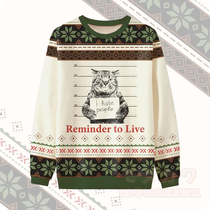 MODAKAWA ERINNERUNG AN DAS LEBEN Pullover mit Katzenmotiv und Mugshot-Motiv - Aprikose - 4XL - image 1