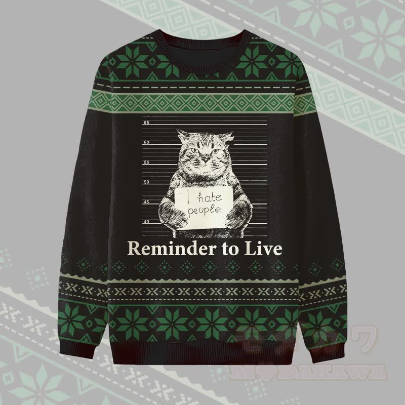 MODAKAWA ERINNERUNG AN DAS LEBEN Pullover mit Katzenmotiv und Mugshot-Motiv - Schwarz - 4XL - image 3