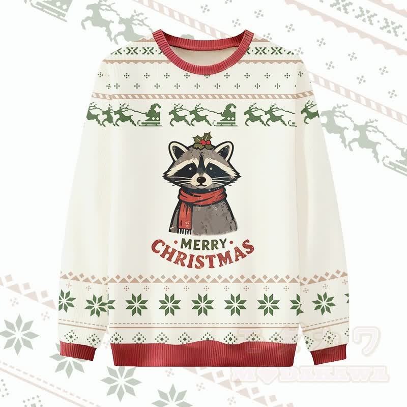 MODAKAWA FROHE WEIHNACHTEN Pullover mit rotem Panda-Motiv - Weiß - 4XL - image 3