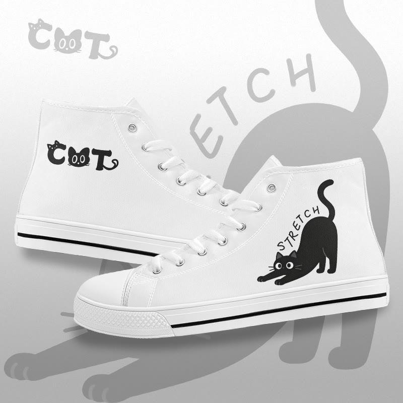 MODAKAWA Stretching Black Cat Graphic High Top Canvas Schuhe - White A - 44 - image 1