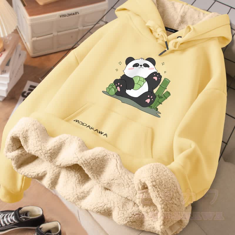 MODAKAWA Winterhoodie mit Panda-Motiv und Bambus-Eis-Motiv, dick gefüttert mit Fleece - Gelb - 2XL - image 2
