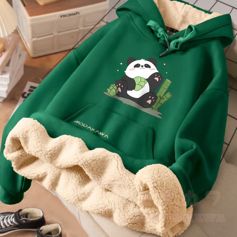 MODAKAWA Winterhoodie mit Panda-Motiv und Bambus-Eis-Motiv, dick gefüttert mit Fleece - Grün - 2XL - image 1