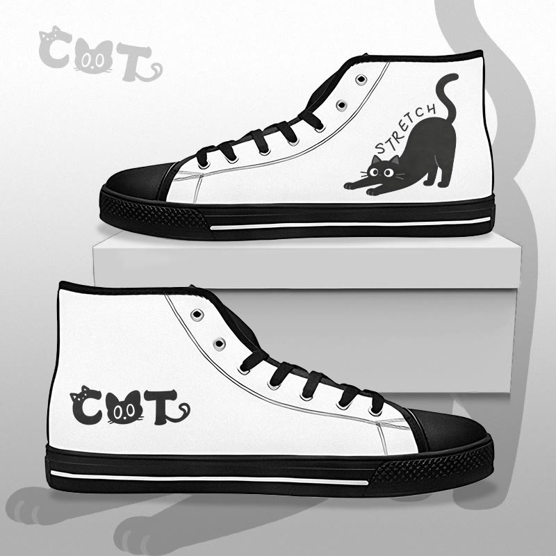 MODAKAWA Stretching Black Cat Graphic High Top Canvas Schuhe - White B - 44 - image 2