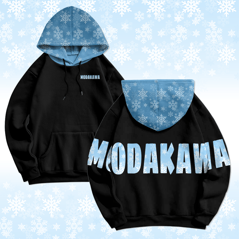 MODAKAWA Pullover-Hoodie mit Schneeflocken-Schriftzug und Allover-Print - Black - 5XL - image 1