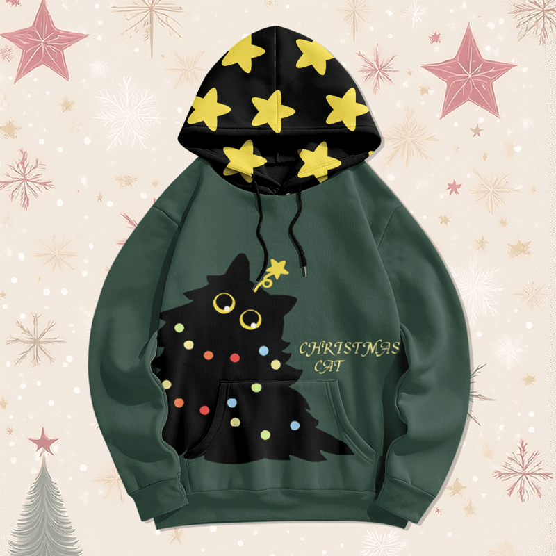 MODAKAWA Weihnachtspullover mit schwarzem Katzenmotiv und Allover-Print - Green - 5XL - image 2