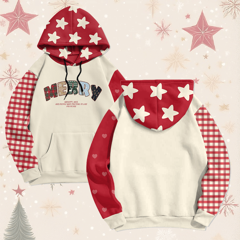 MODAKAWA Pullover-Hoodie mit Weihnachtsmotiv und Allover-Print - Red - 5XL - image 1