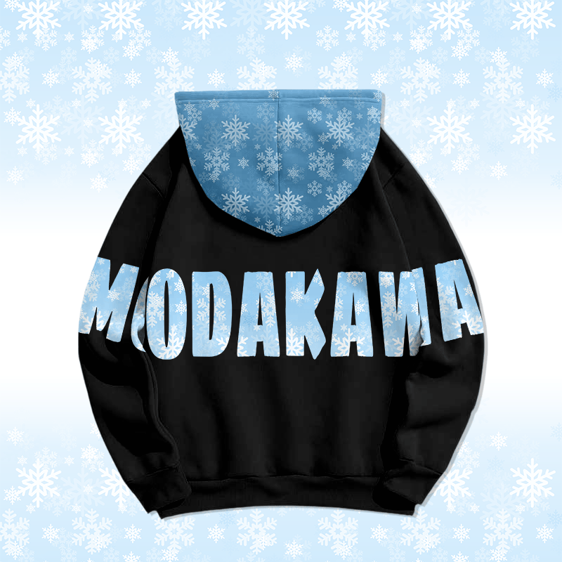 MODAKAWA Pullover-Hoodie mit Schneeflocken-Schriftzug und Allover-Print - image 4