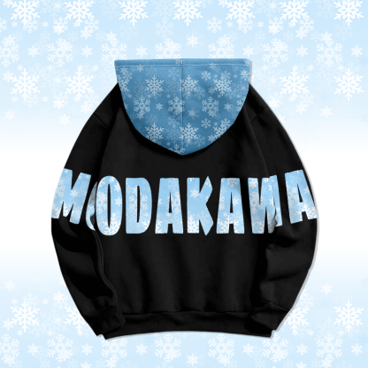 MODAKAWA Pullover-Hoodie mit Schneeflocken-Schriftzug und Allover-Print - image 4