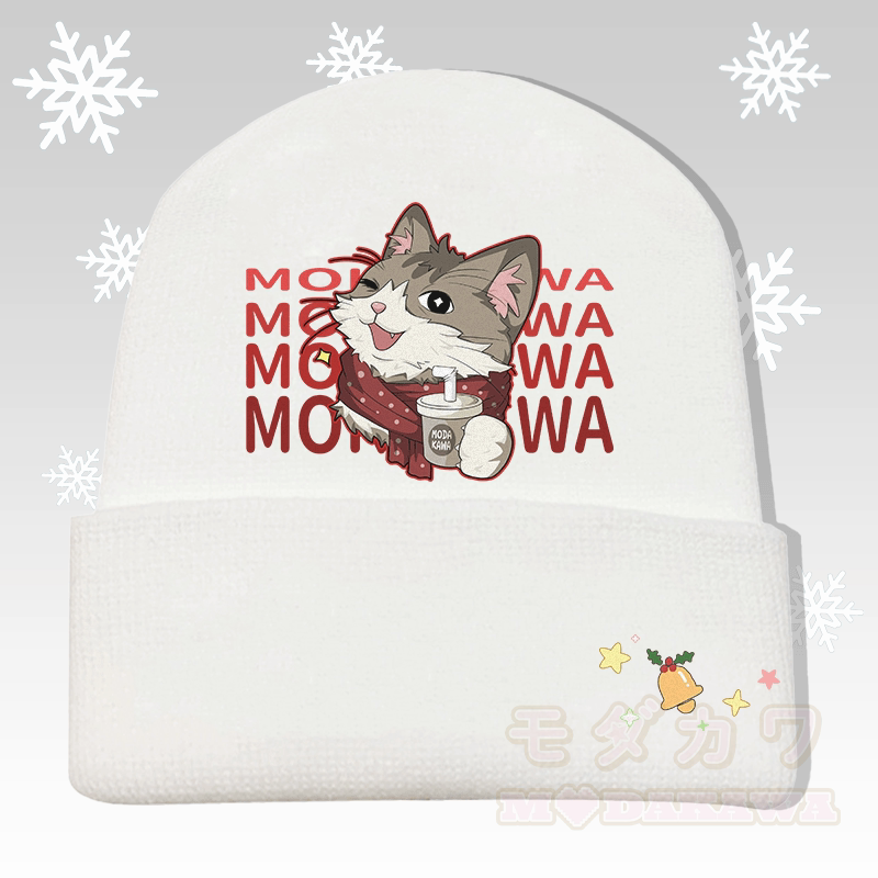 MODAKAWA Weihnachtsschal mit Katzenmotiv, Strickmütze - Weiß - 36-60 cm - image 2