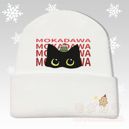 MODAKAWA Strickmütze mit schwarzem Katzen- und Froschmotiv - Weiß - 36-60 cm - image 4