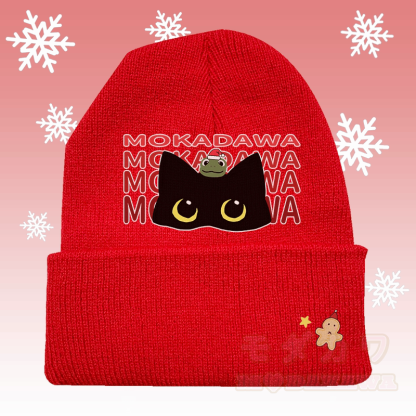 MODAKAWA Strickmütze mit schwarzem Katzen- und Froschmotiv - Rot - 36-60 cm - image 2