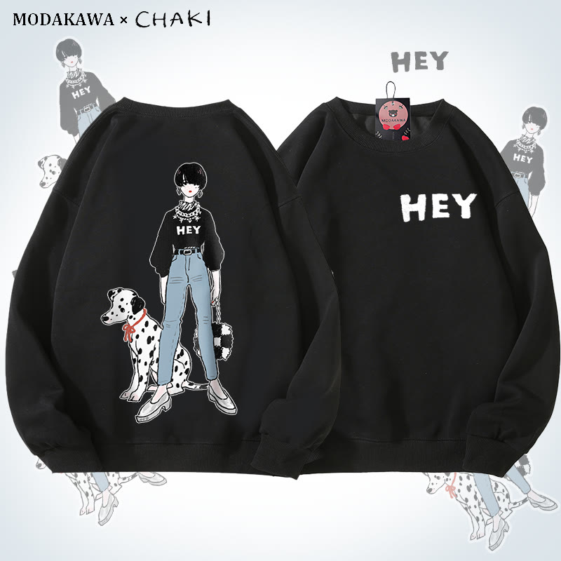 MODAKAWA X chaki Unisex-Sweatshirt mit Mädchen- und Dalmatiner-Motiv - Black - 5XL - image 1