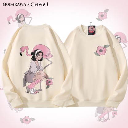 MODAKAWA X chaki Unisex-Sweatshirt mit Mädchen- und Flamingo-Grafik - Beige - 5XL - image 1