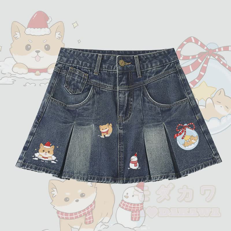 MODAKAWA Jeansrock mit Weihnachtsmotiv und Falten - Dunkelblau - 5XL - image 1