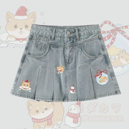 MODAKAWA Jeansrock mit Weihnachtsmotiv und Falten - Blau - 5XL - image 2