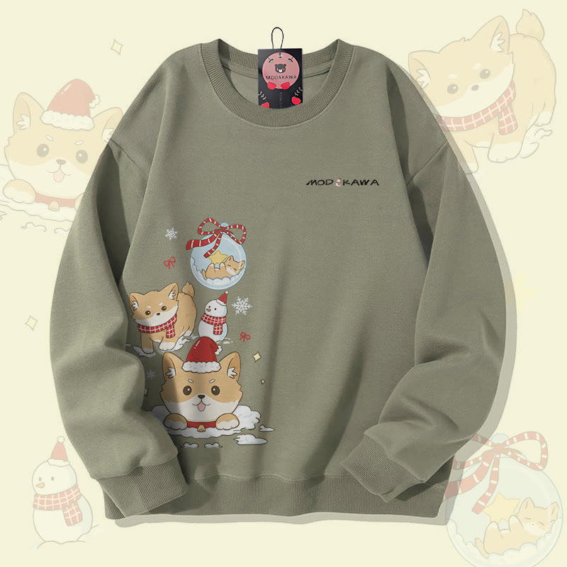 MODAKAWA Unisex-Sweatshirt mit Weihnachtswelpenmotiv - Light Khaki - 5XL - image 1