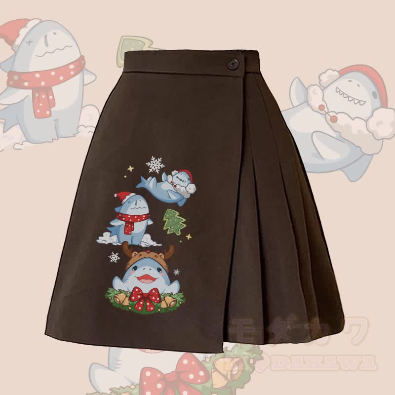 MODAKAWA Weihnachtshai-Grafik Unregelmäßiger Faltenrock - Braun - L - image 2