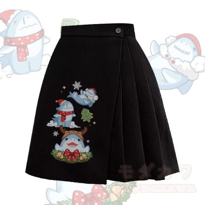 MODAKAWA Weihnachtshai-Grafik Unregelmäßiger Faltenrock - Schwarz - L - image 1
